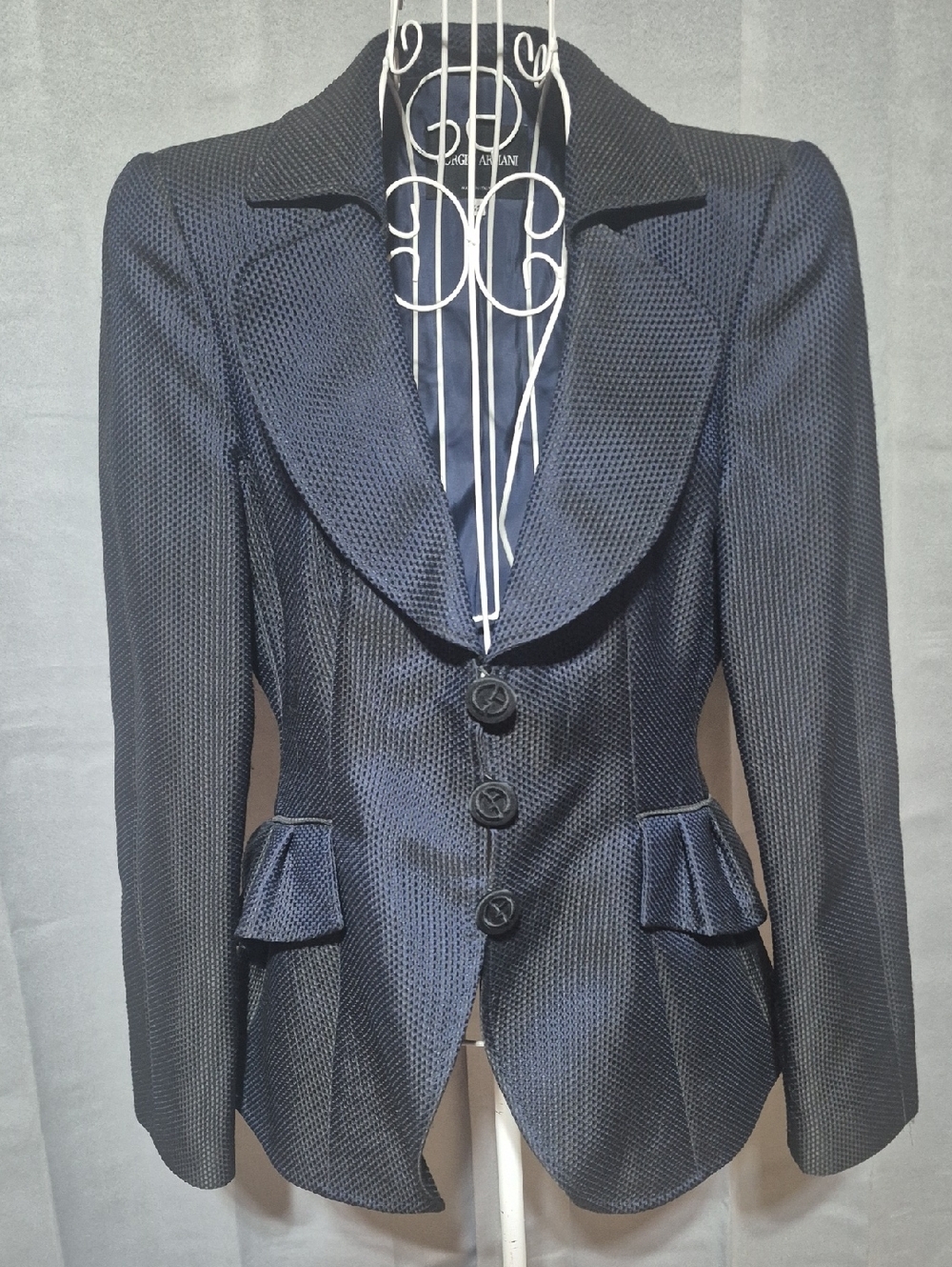 Giorgio Armani Dark Navy Textured Tailored Blazer